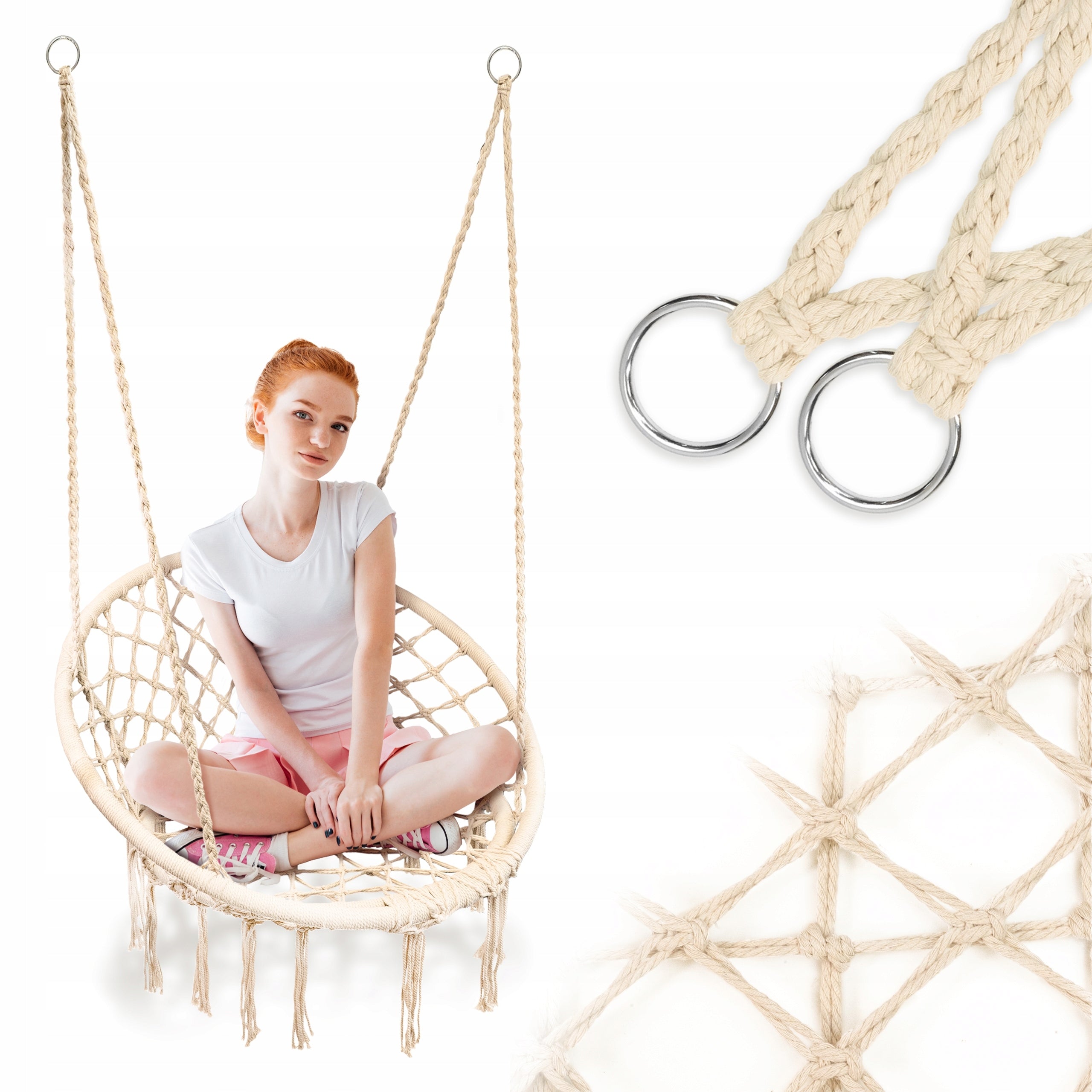 HANGING BOHO GARDEN SWING ARMCHAIR FOR HOME ON TERRACE STORK NEST ECRU