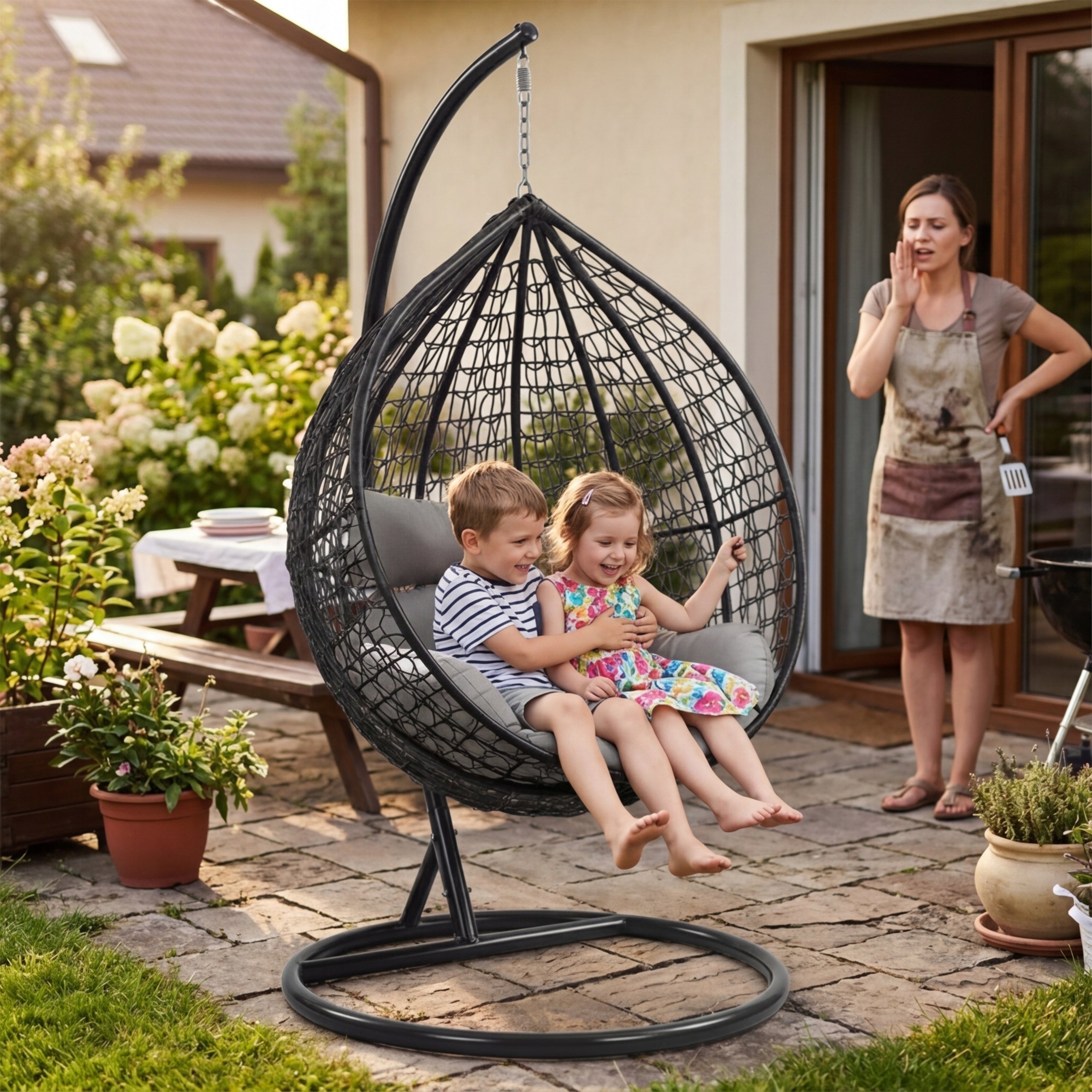 HANGING CHAIR ROCKING GARDEN SWING BASKET EGG COCOON PREMIUM + PILLOWS Packaging status original