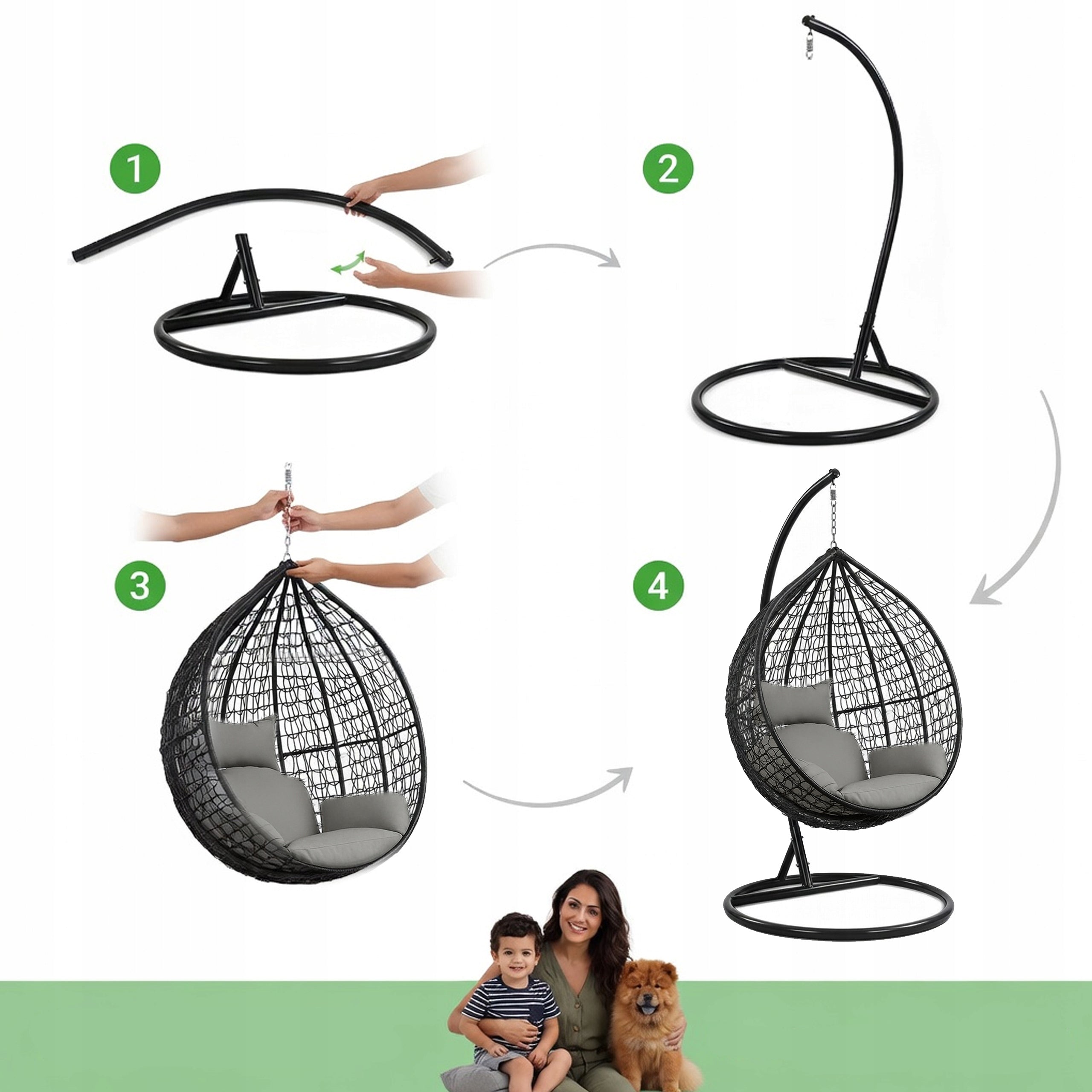 HANGING CHAIR ROCKING GARDEN SWING BASKET EGG COCOON PREMIUM + PILLOWS Seat diameter/width 111 cm