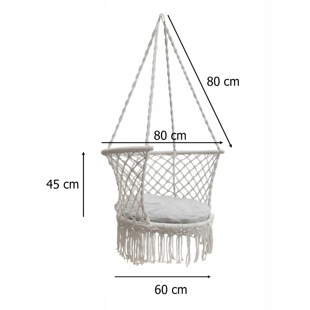HANGING CHAIR XXL 150KG GREY STORK NEST BALCONY GARDEN TERRACE Seat width 50 cm