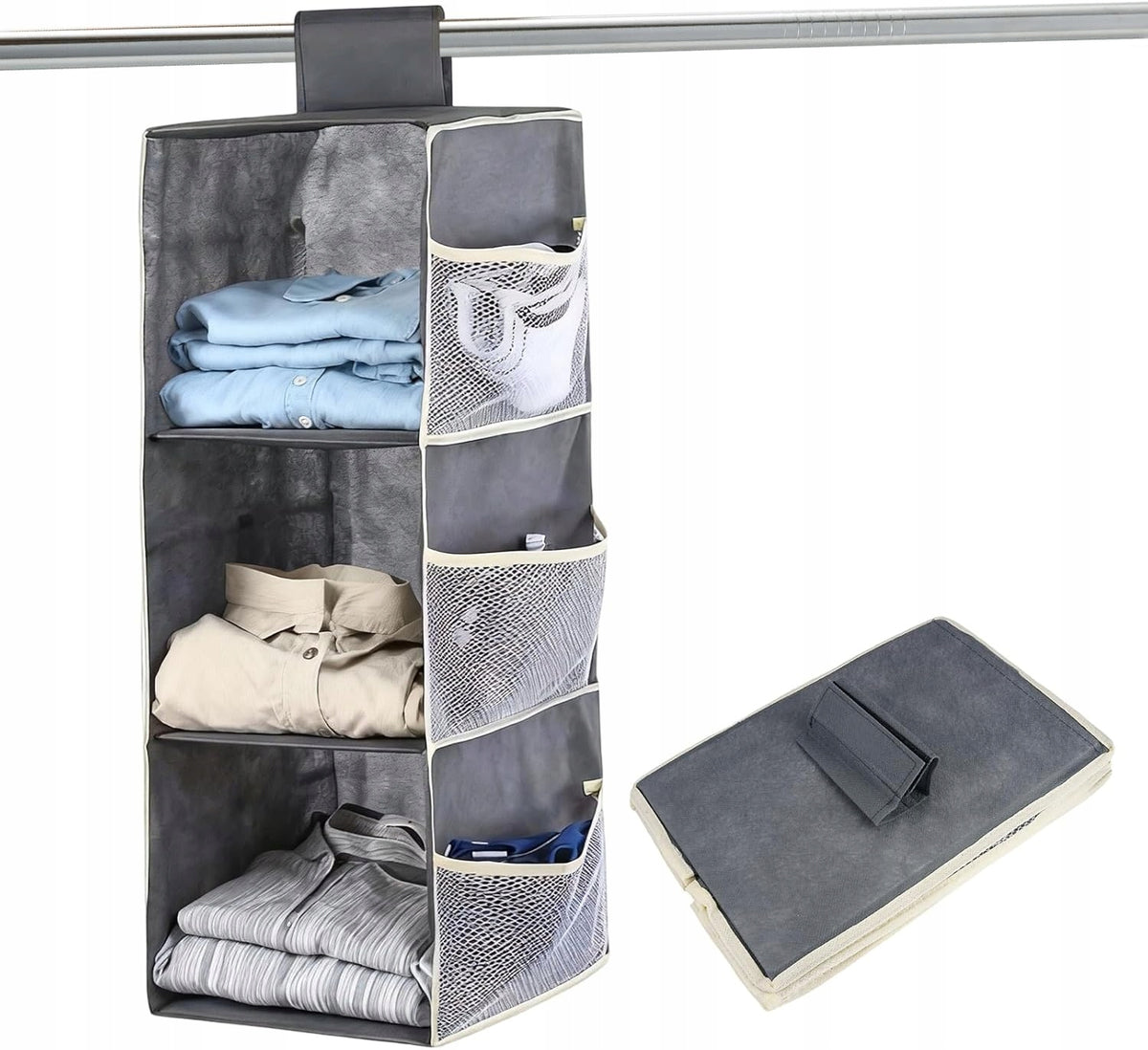 HANGING CLOSET ORGANIZER 3 SHELVES 6 STORAGE POCKETS