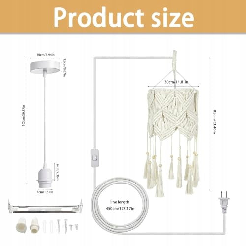 HANGING LAMP MACRAME BOHO 30X85 CM HANDMADE COTTON DIY crafts Manufacturer code SWC5908151661383