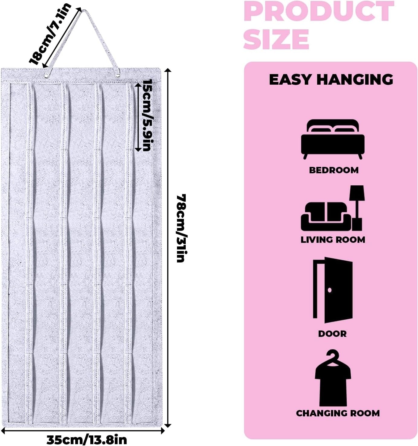 HANGING ORGANIZER 80X35CM FOR CLIPS HAIR BANDS FELT ACCESSORIES GREY Brand no brand