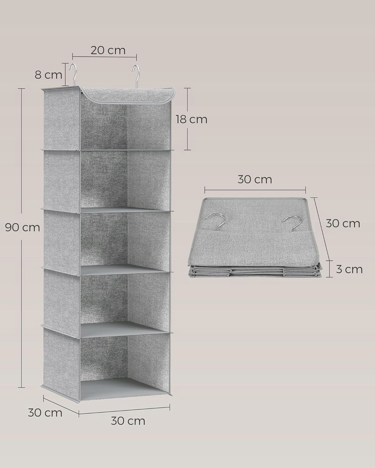 HANGING ORGANIZER CLOSET CLOTHES STORAGE ACCESSORIES FOLDING GREY 2 PCS Manufacturer code WISZĄCY ORGANIZER SZAFA STREFAZAKUPÓW