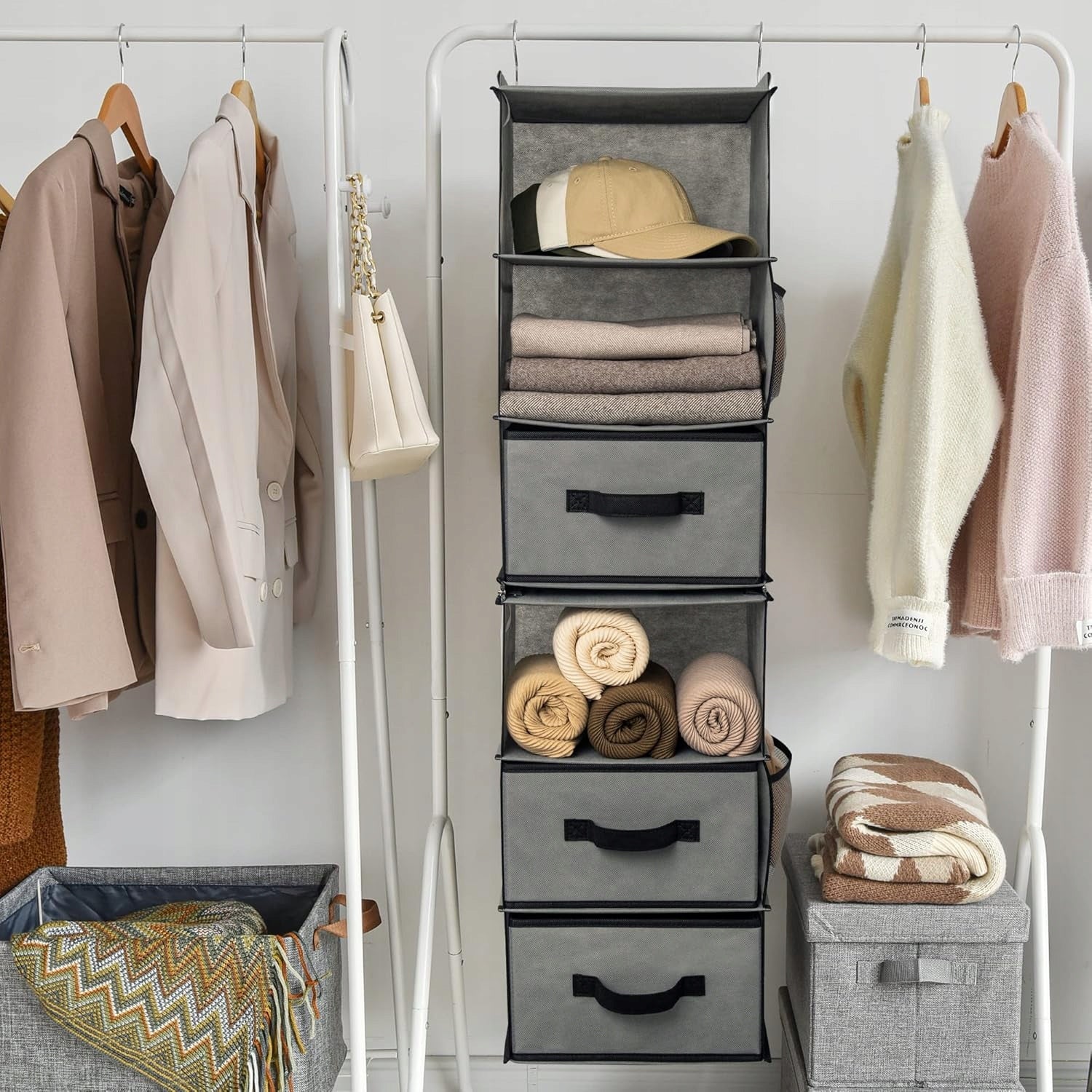 HANGING ORGANIZER CLOSET RACK LARGE 6 SHELVES 108cm FOLDING FOR CLOTHES Brand no brand