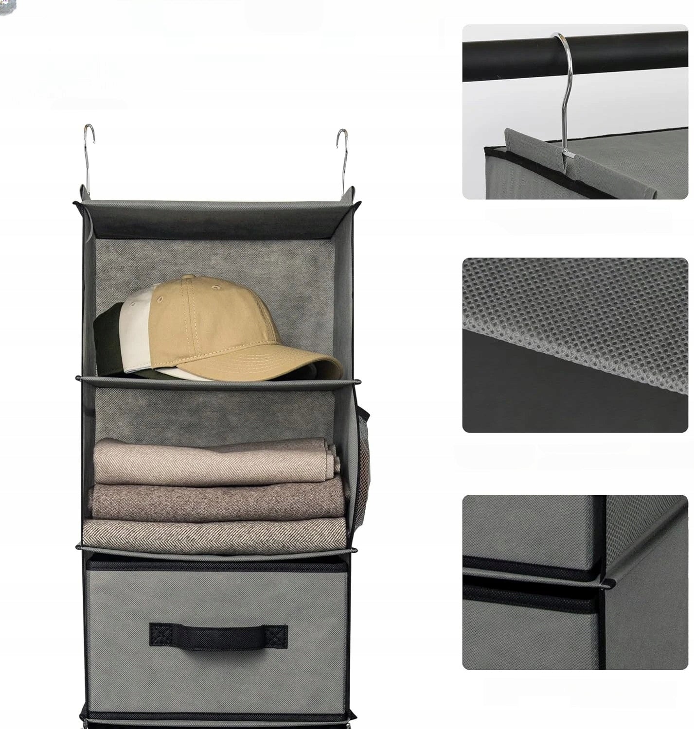 HANGING ORGANIZER CLOSET RACK LARGE 6 SHELVES 108cm FOLDING FOR CLOTHES Manufacturer code WISZĄCY ORGANIZER REGAŁ DO SZAFY DUŻY 6 PÓŁEK