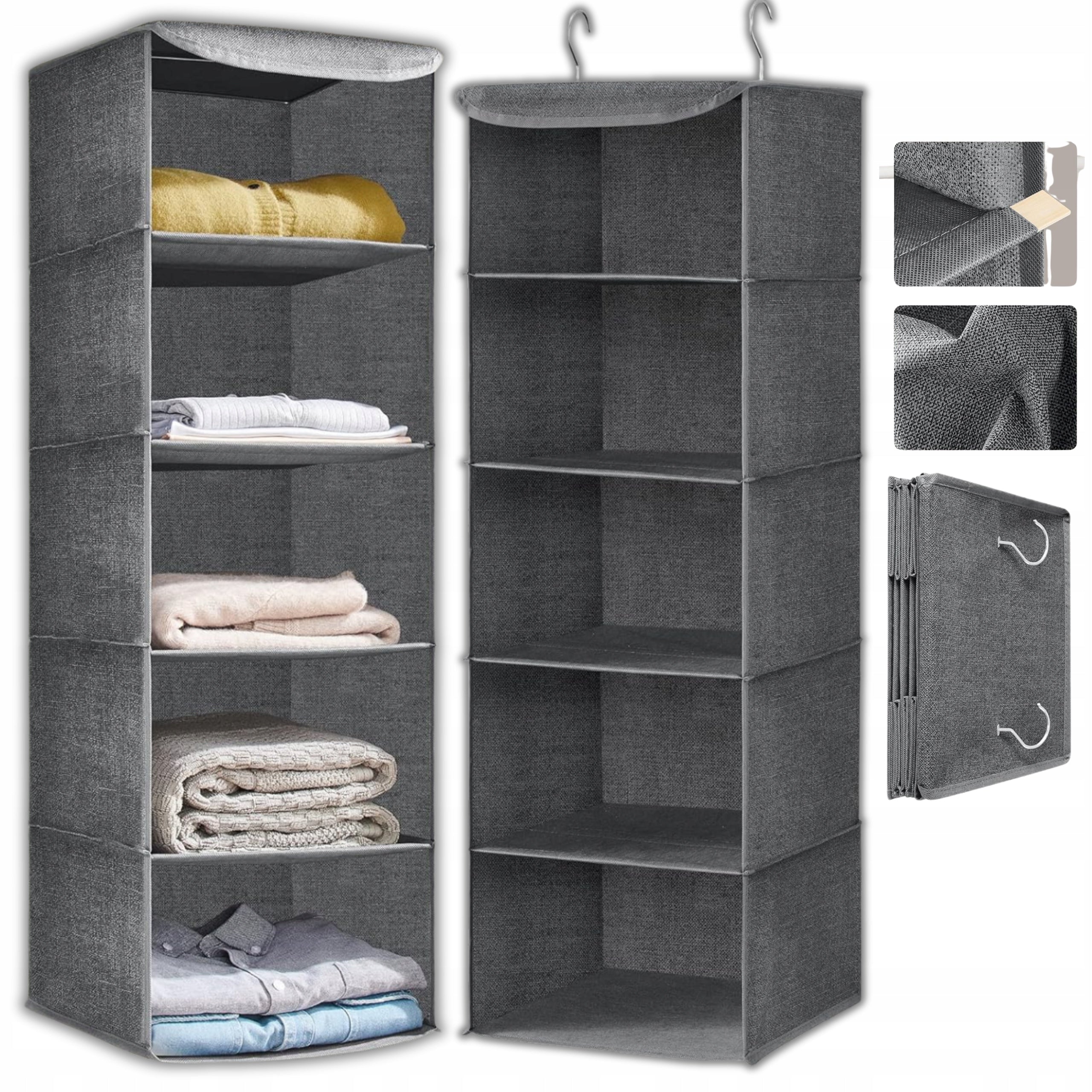 HANGING ORGANIZER FOLDING FOR CLOSET BOOKCASE CLOTHES MATERIAL BASKET 5 SHELVES