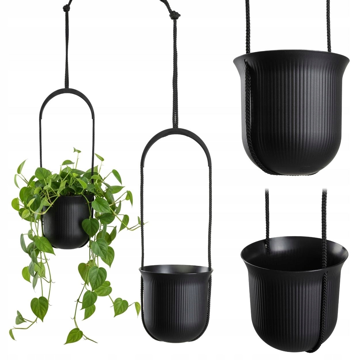 HANGING PLANTER BLACK for balcony terrace plastic cover flowers 17,9x17,3cm