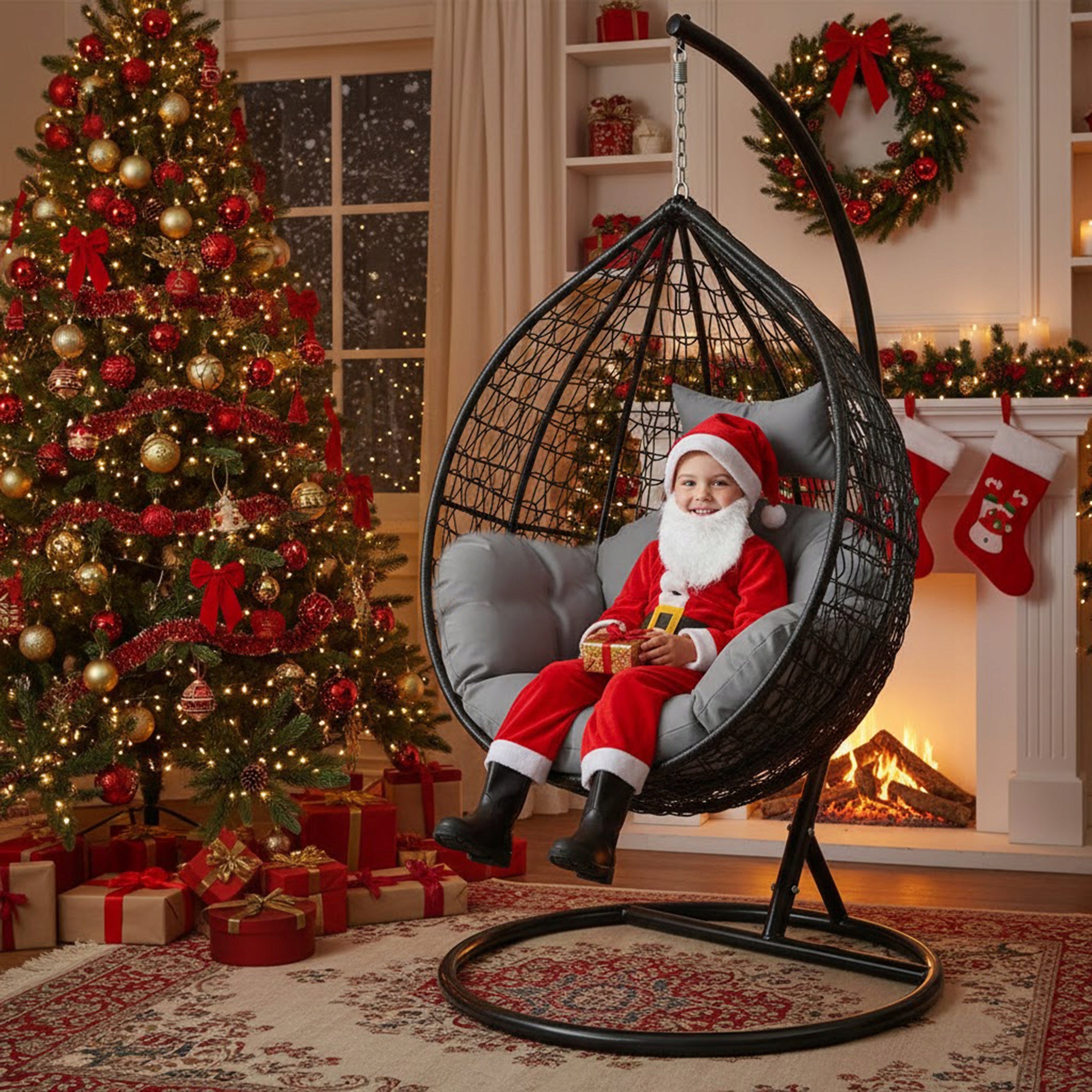 HANGING ROCKING CHAIR GARDEN BASKET SWING EGG COCOON +SUPER LARGE PILLOWS Packaging status original