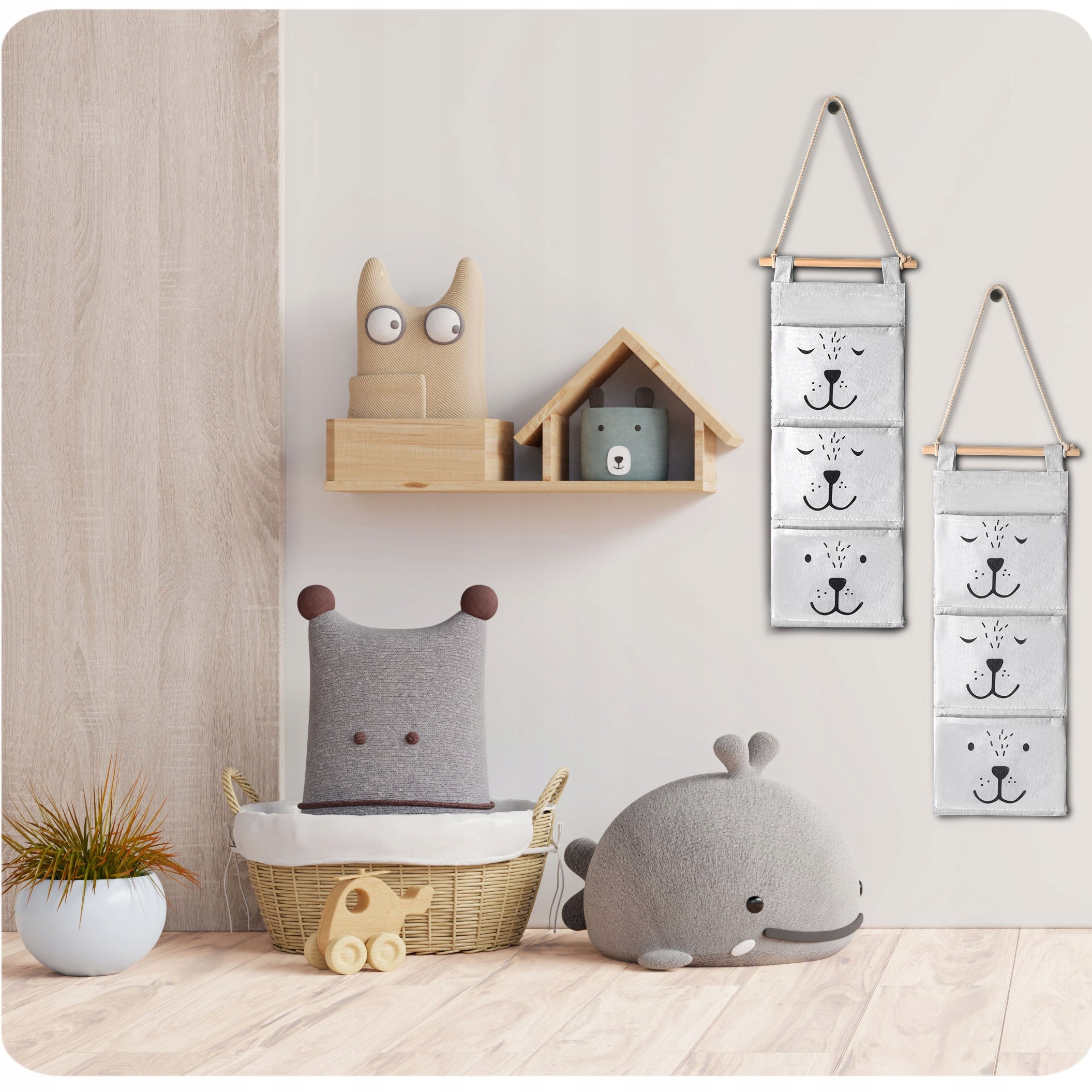 HANGING TOY ORGANIZER ACCESSORY CONTAINER 3 POCKETS NUKIDO Brand Nukido