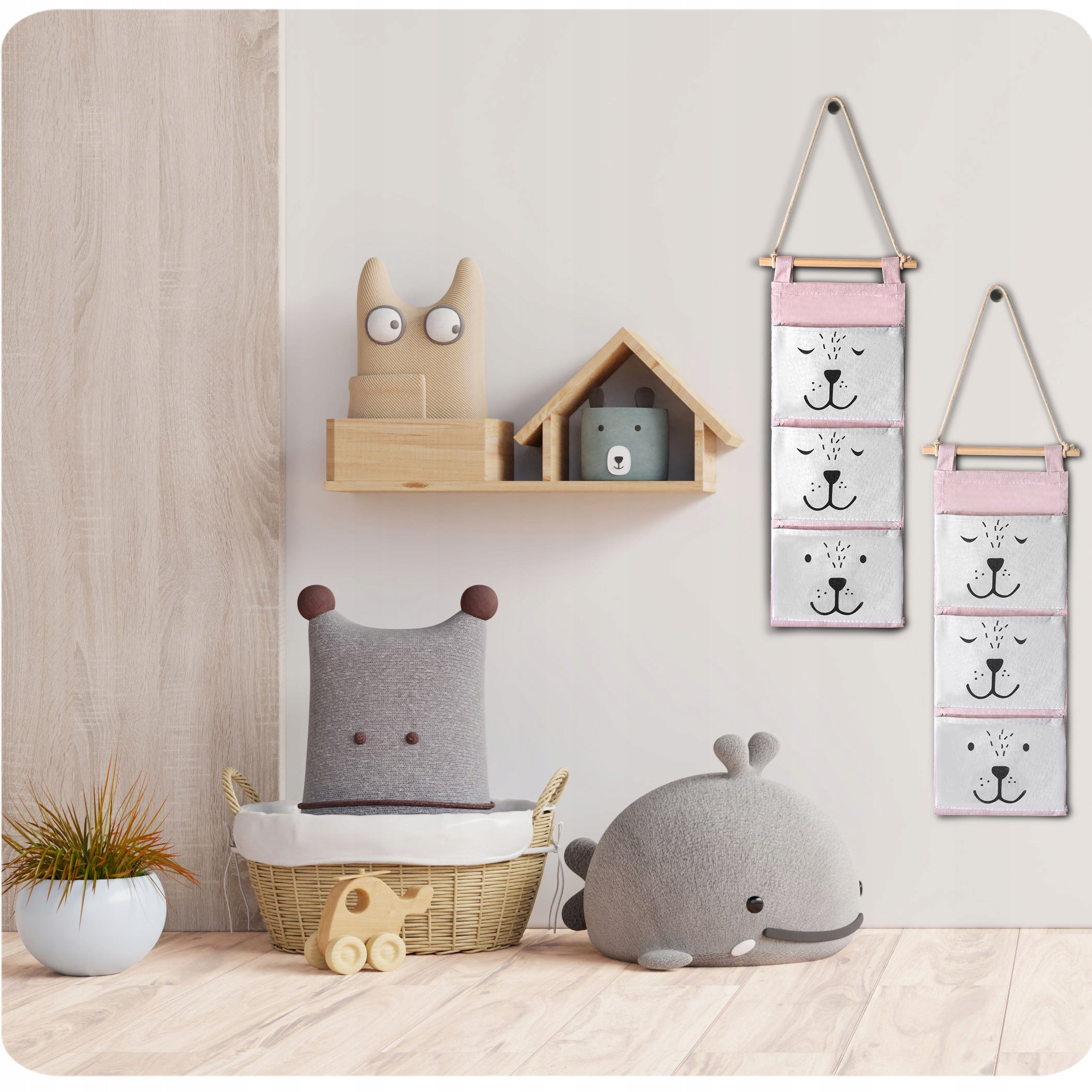 HANGING TOY ORGANIZER ACCESSORY CONTAINER 3 POCKETS NUKIDO Brand Nukido