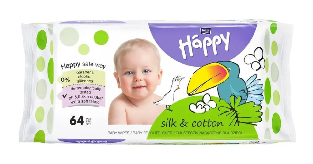 HAPPY WET WIPES COTTON AND SILK 64PCS GREEN Line of tissues other