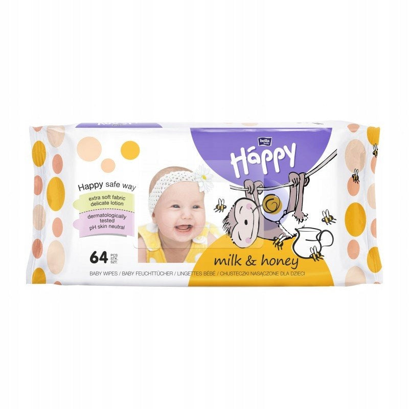 HAPPY WET WIPES HONEY AND MILK 64PCS YELLOW Brand Bella Baby Happy