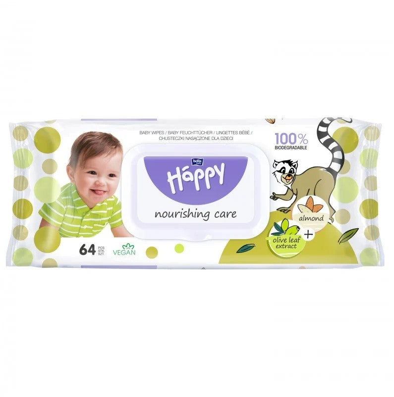HAPPY WET WIPES SET FOR CHILDREN WITH ALMOND EXTRACT 64PCS. Brand Bella Baby Happy