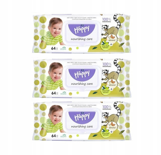 HAPPY WET WIPES SET FOR CHILDREN WITH ALMOND EXTRACT 64PCS.