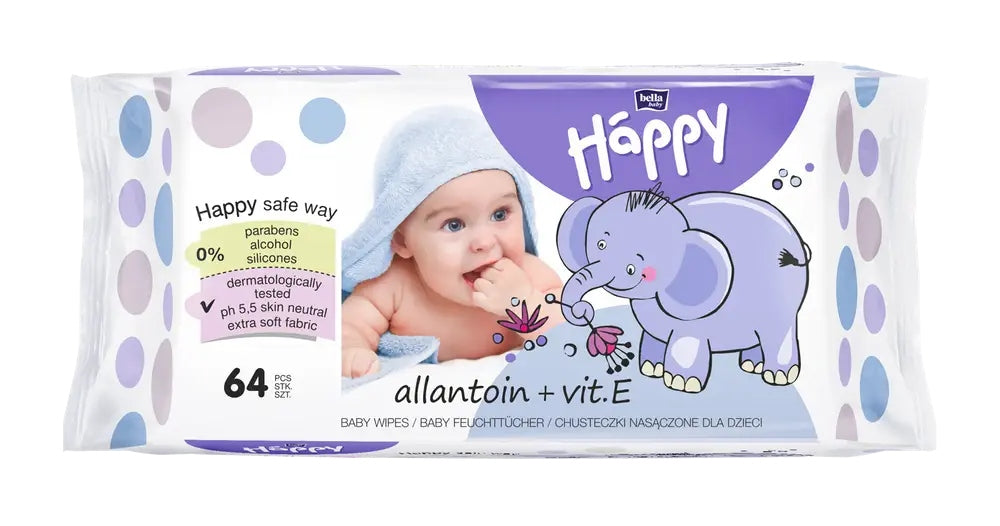 HAPPY WET WIPES VITAMIN E 64PCS PURPLE Brand Bella Baby Happy