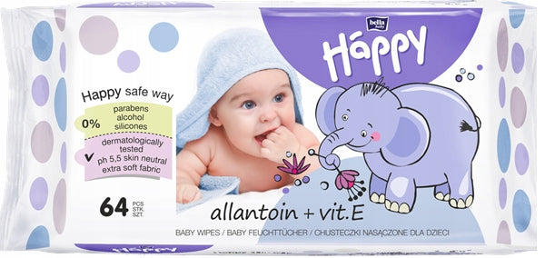 HAPPY WET WIPES VITAMIN E 64PCS PURPLE