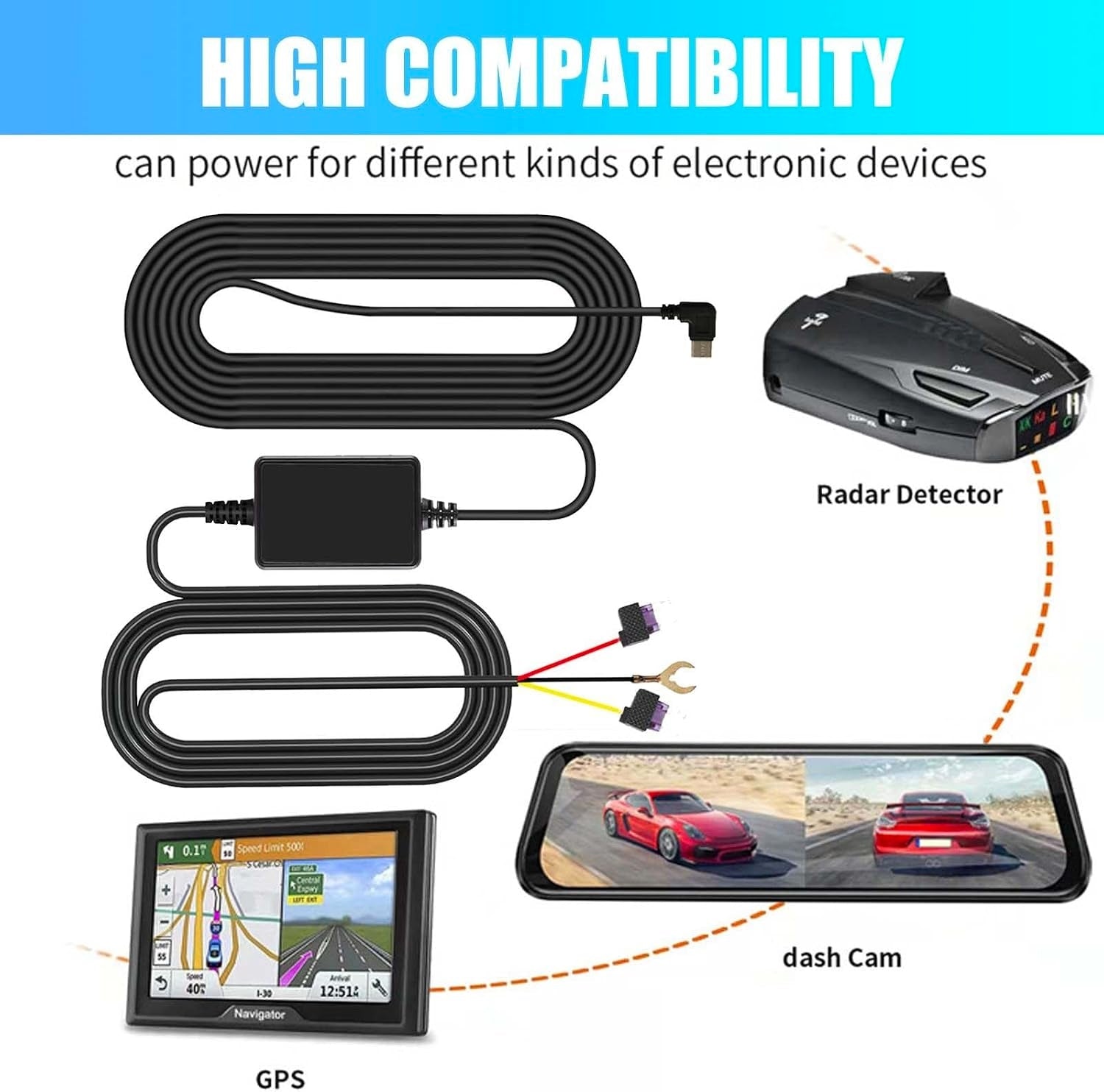 HARDWIRE KIT FOR CAR CAMERA TYPE C 12V 24V MONITORING 24H