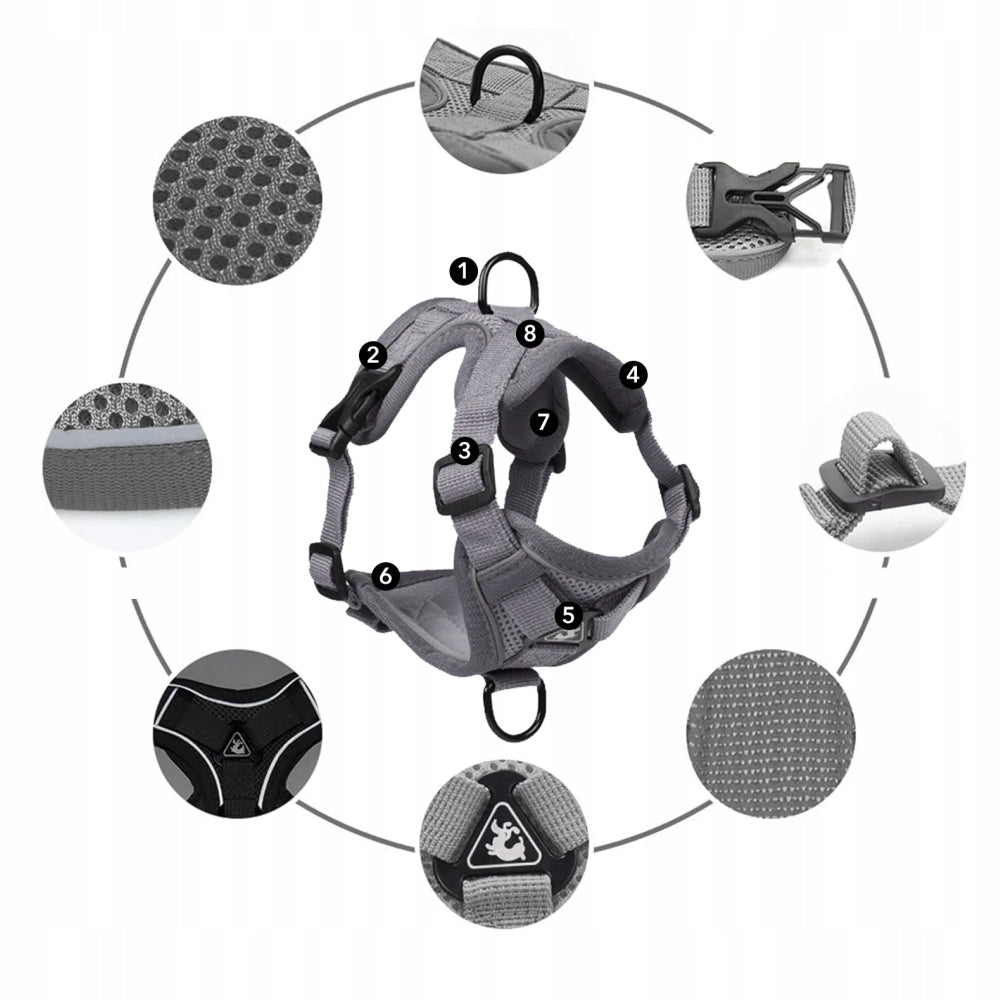 HARNESS AND LEASH FOR CAT REFLECTIVE ADJUSTABLE NON-ESCAPE - M GREY Packaging status original