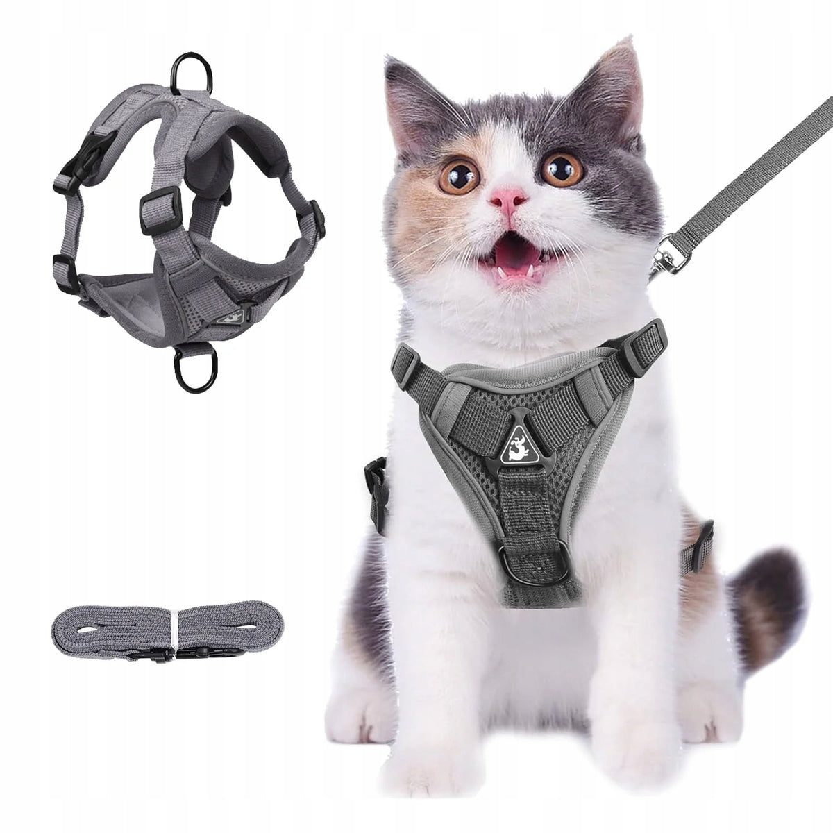 HARNESS AND LEASH FOR CAT REFLECTIVE ADJUSTABLE NON-ESCAPE - M GREY