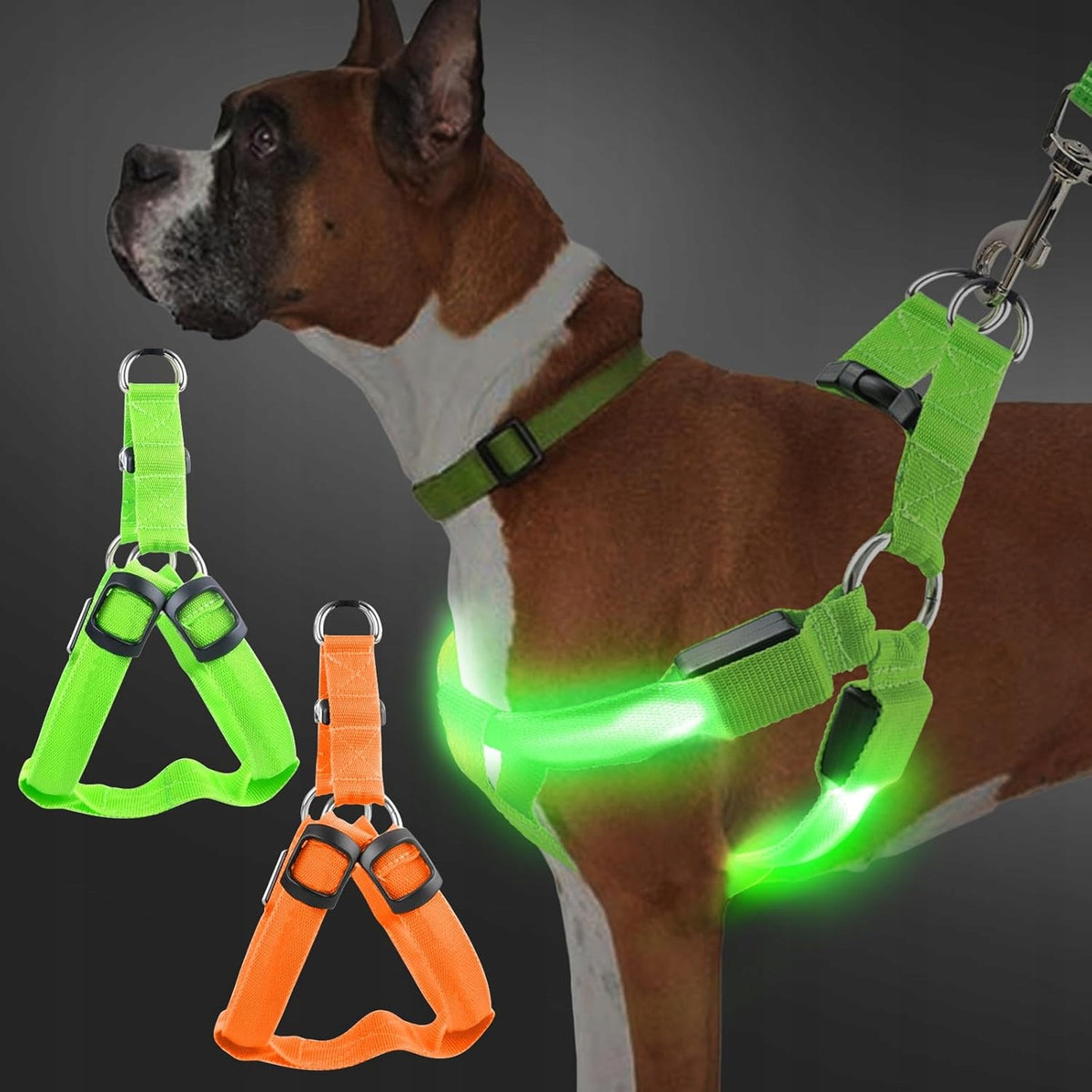 HARNESS DOG HARNESS GLOWING LED CHARGING SET OF 2 PCS TWO COLORS M