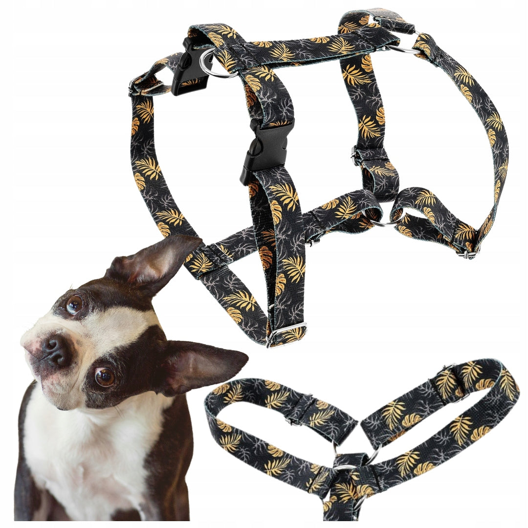 HARNESS FOR SMALL DOG GUARD ADJUSTABLE GOLD LEAVES STRONG TAPE L 20MM