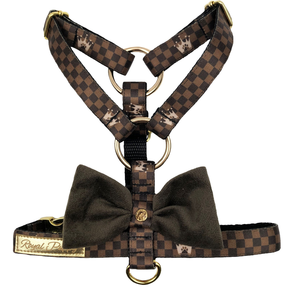 HARNESS GUARD KYLIE BOW MONOGRAM BROWN LUXURY FOR CAT DOG/WIDTH-15MM