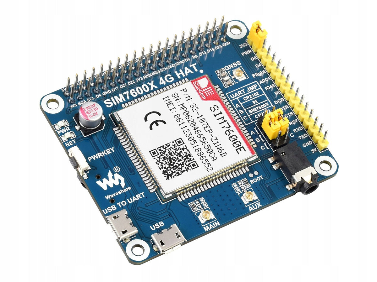 HAT LTE Cat-1/3G/2G module with GNSS SIM7600E for Raspberry Pi- Waveshare 17954