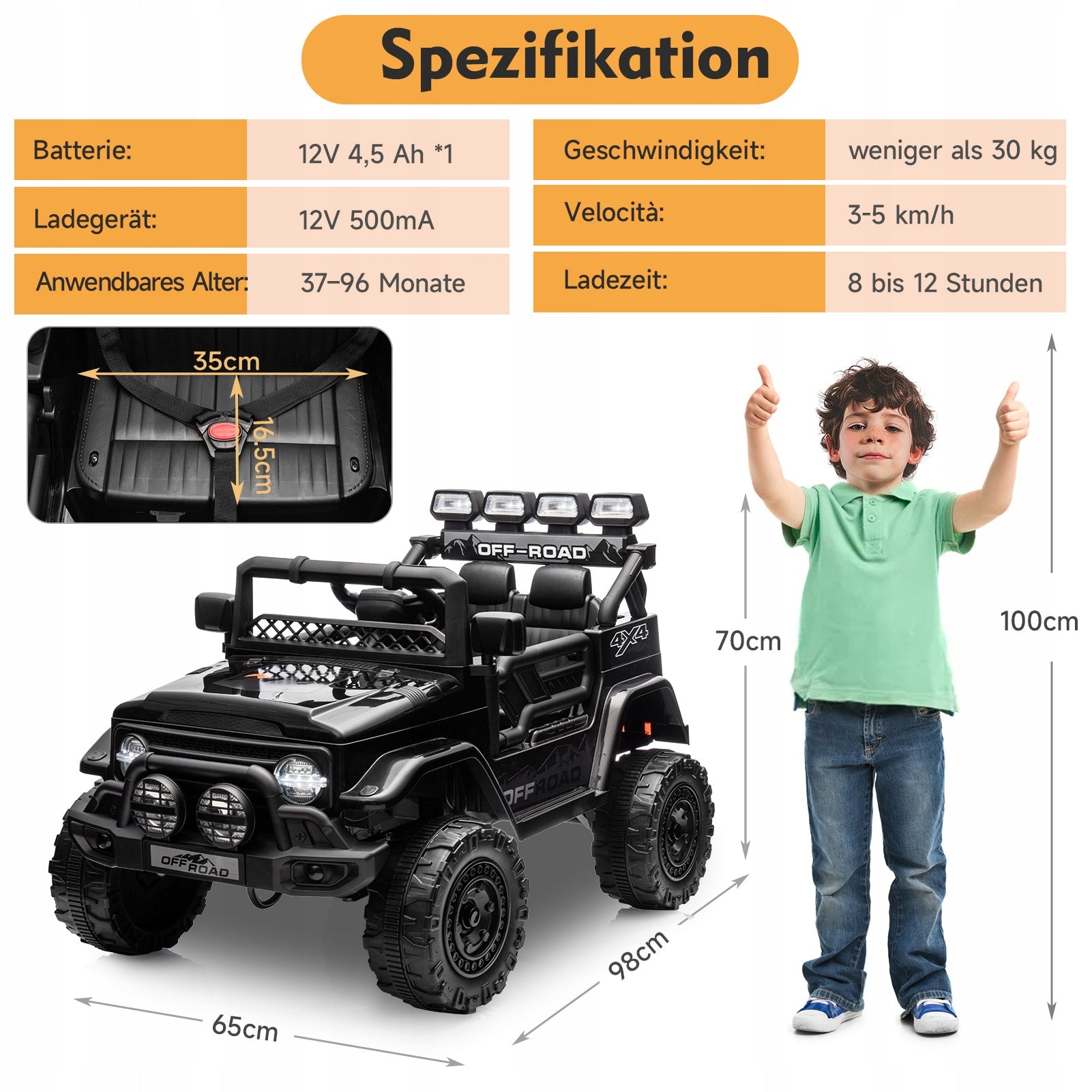 HAUSPROFI Samochód elektryczny dla dzieci 12V z pilotem 2.4G LED Bluetooth Kid's age 3＋ years