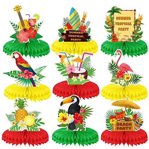 HAWAIIAN DECORATIONS HONEYCOMB CENTRAL FOR TABLE PARTY 9 PCS. for home Brand no brand