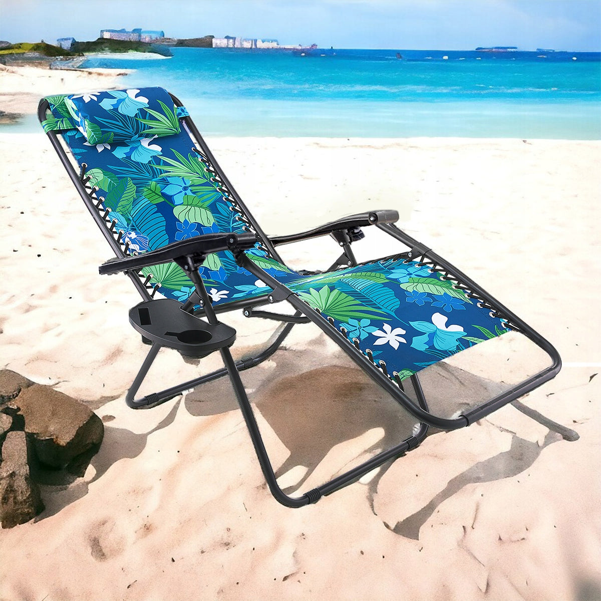 HAWAIIAN FLOWERS BEACH CHAIR GARDEN CHAIR SOPRATO FOLDING 2IN1 FOR TERRACE Kind sunbed