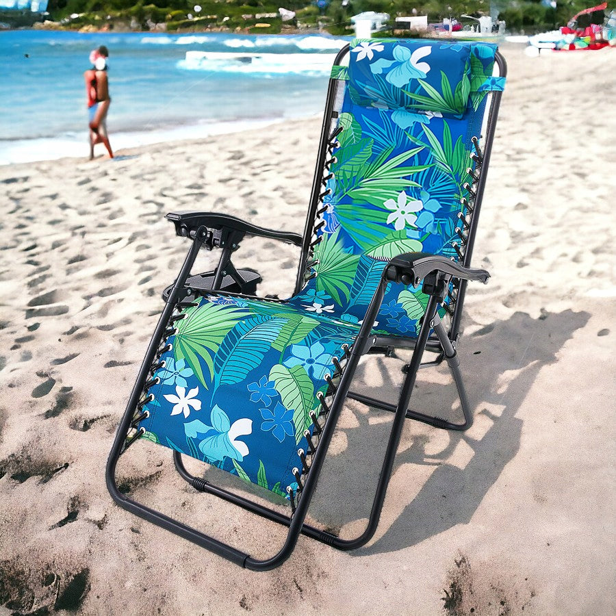 HAWAIIAN FLOWERS BEACH CHAIR GARDEN CHAIR SOPRATO FOLDING 2IN1 FOR TERRACE Manufacturer code L-01 zielony
