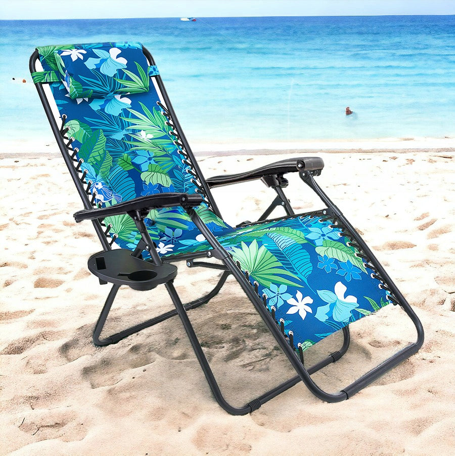 HAWAIIAN FLOWERS BEACH CHAIR GARDEN CHAIR SOPRATO FOLDING 2IN1 FOR TERRACE Model L-01 zero gravity leżanka