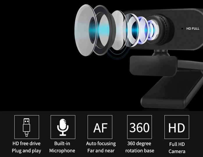 HD 1080P Webcam with Microphone 360 Degree Rotation Packaging status original