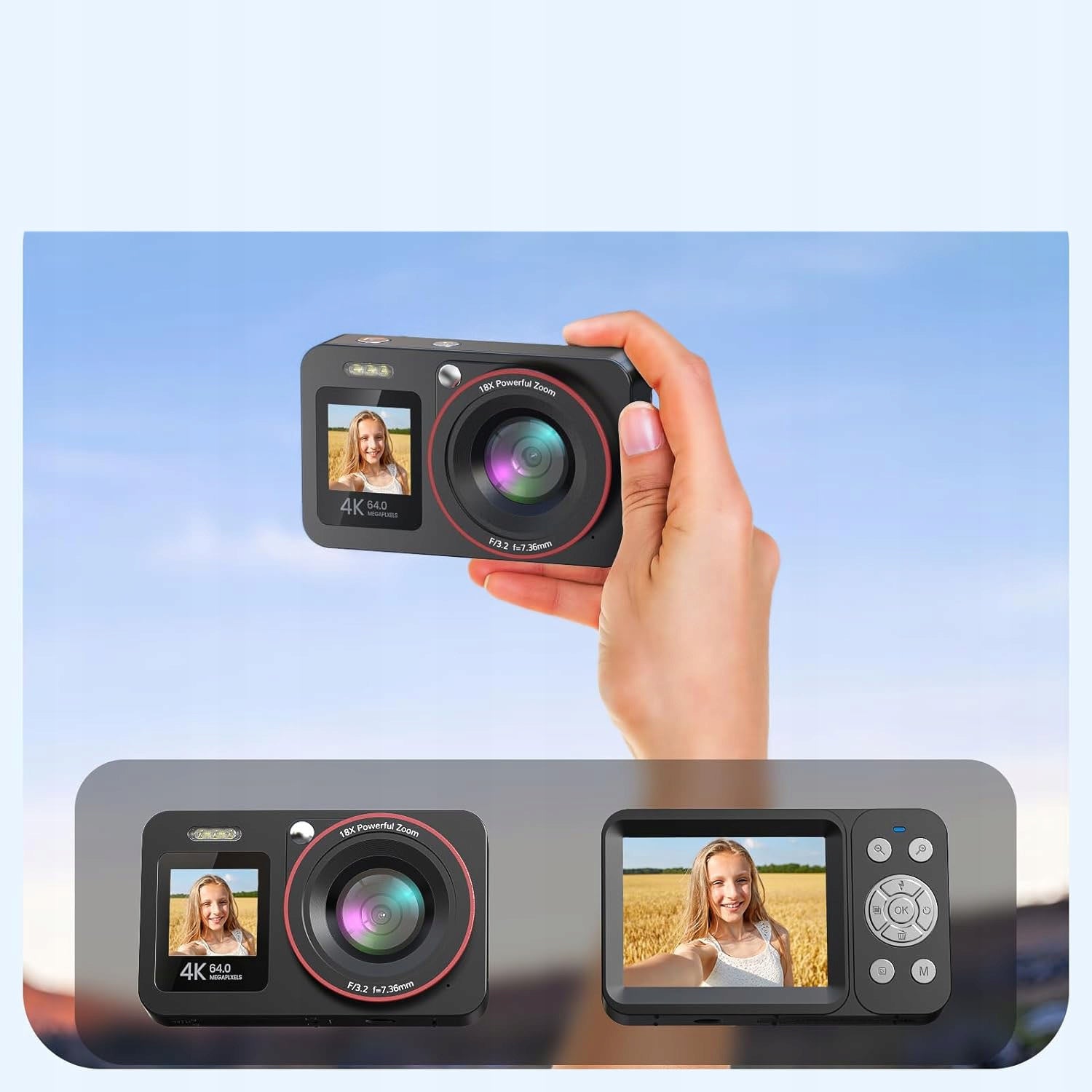 HD DIGITAL CAMERA AUTOFOCUS 4K 18X ZOOM 64MP + 64GB CARD +2 AKU 1200mAh Packaging status original