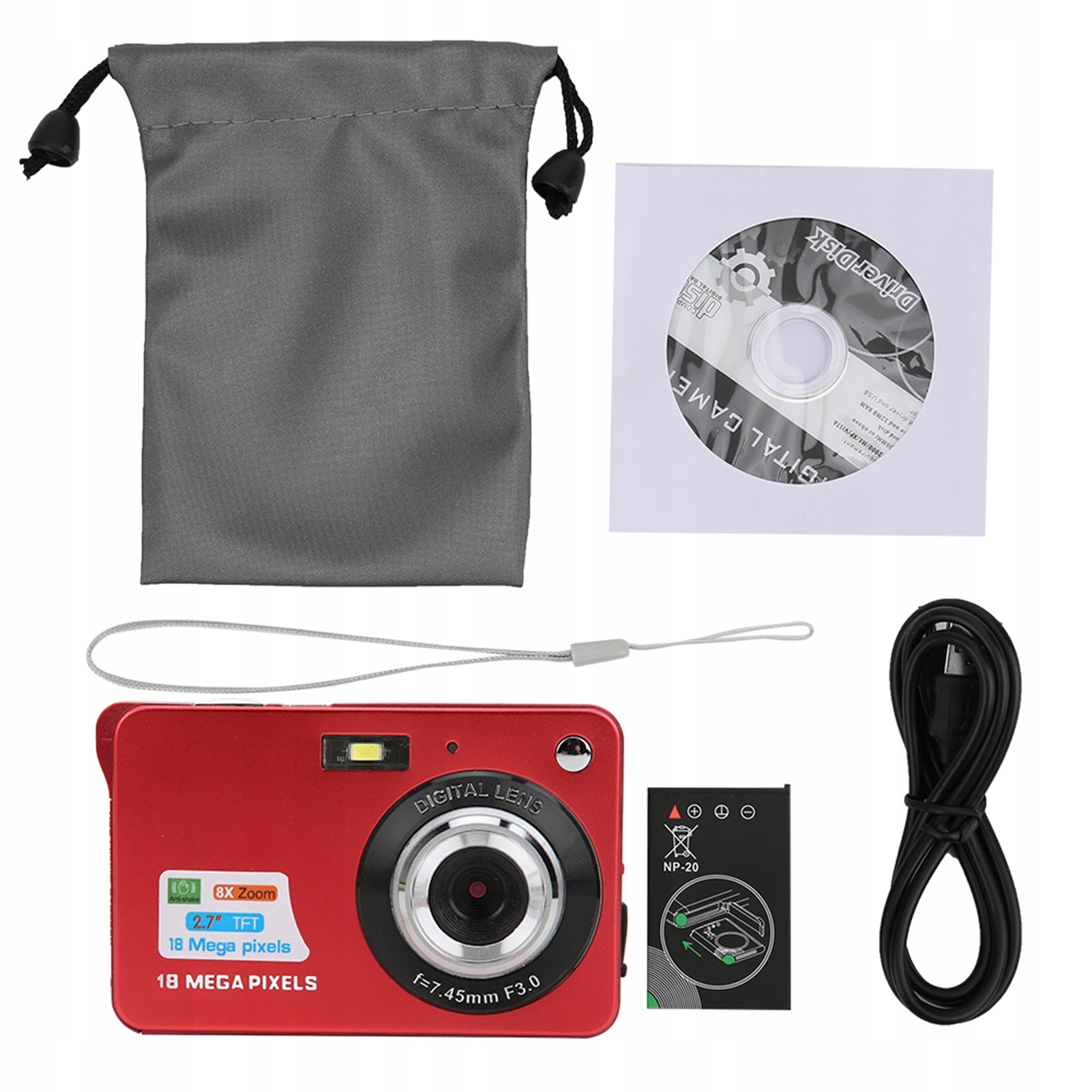 HD DIGITAL CAMERA PORTABLE 5MP CAMERA WITH 8X LCD 2,7 INCH ZOOM WITH MICROPHONE Batteries included yes