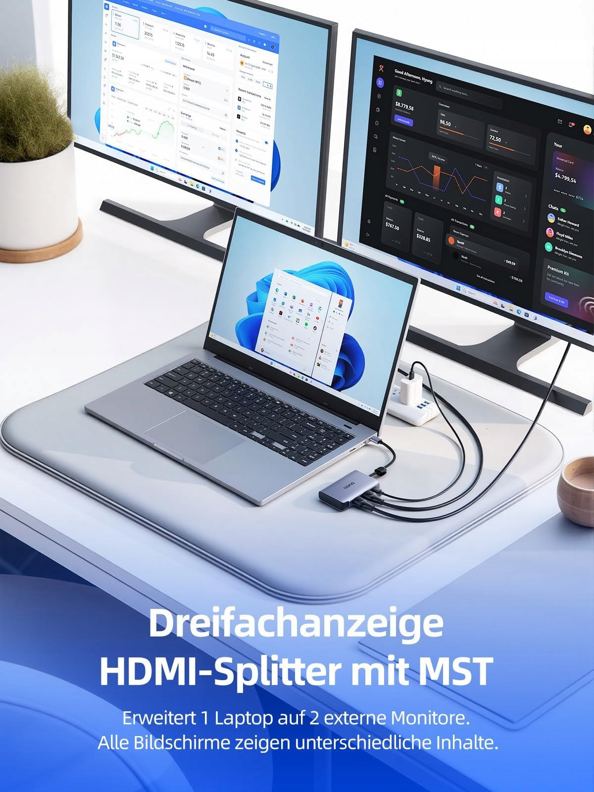 HDMI USB-C SPLITTER 4K THREE SCREENS FOR LAPTOP DOCKING STATION Manufacturer code llano D10