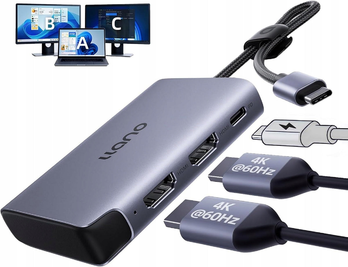 HDMI USB-C SPLITTER 4K THREE SCREENS FOR LAPTOP DOCKING STATION