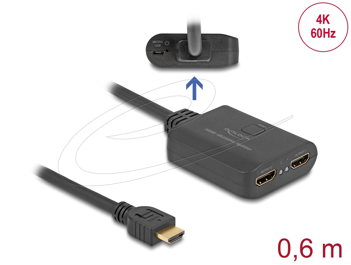 HDMI splitter 1x input to 2x HDMI output 4K 60Hz down Delock 18650