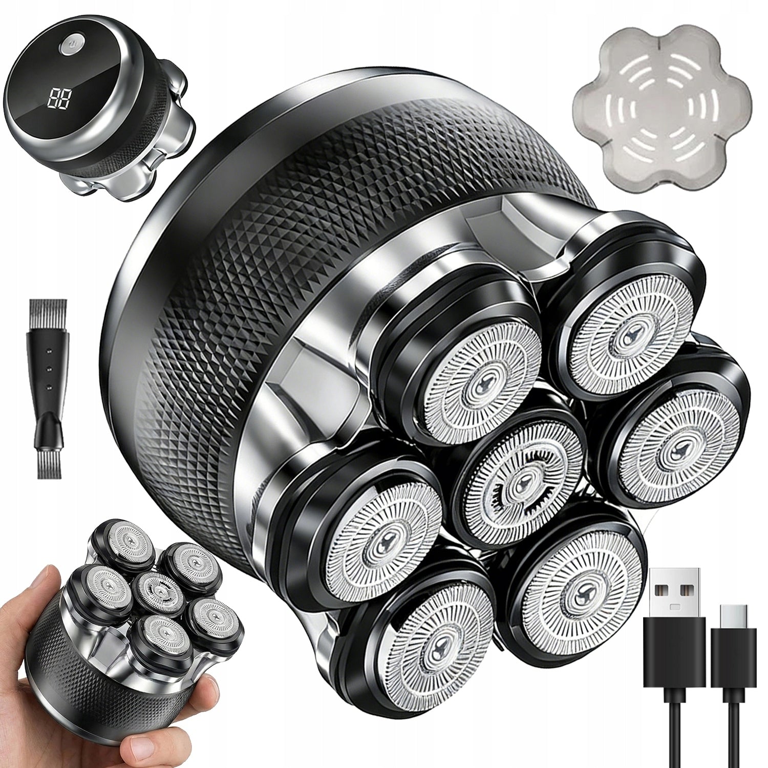 HEAD SHAVER 7 HEADS TRIMMER WATERPROOF LCD TRAVEL LOCK