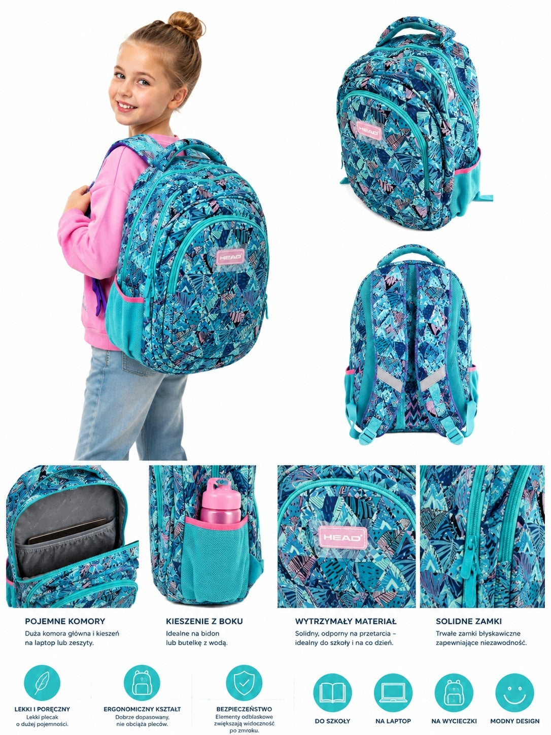 HEAD Youth Backpack 3 School Laptop Compartments Ergonomic Manufacturer code 5908019007841