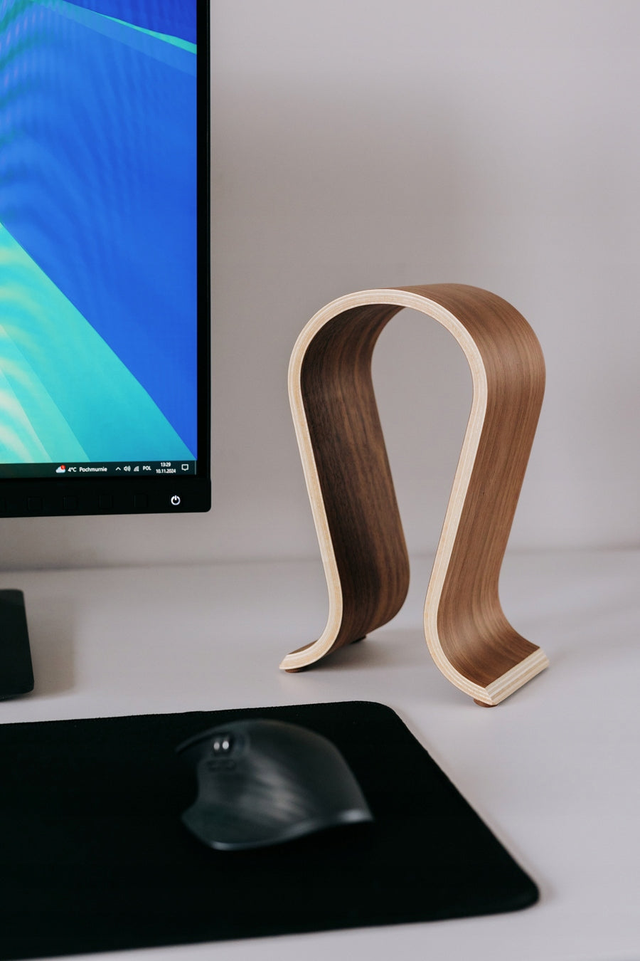 HEADPHONE STAND WOODEN VENEER WALNUT MATTE TRIPOD HANGER FONOTE Packaging status original