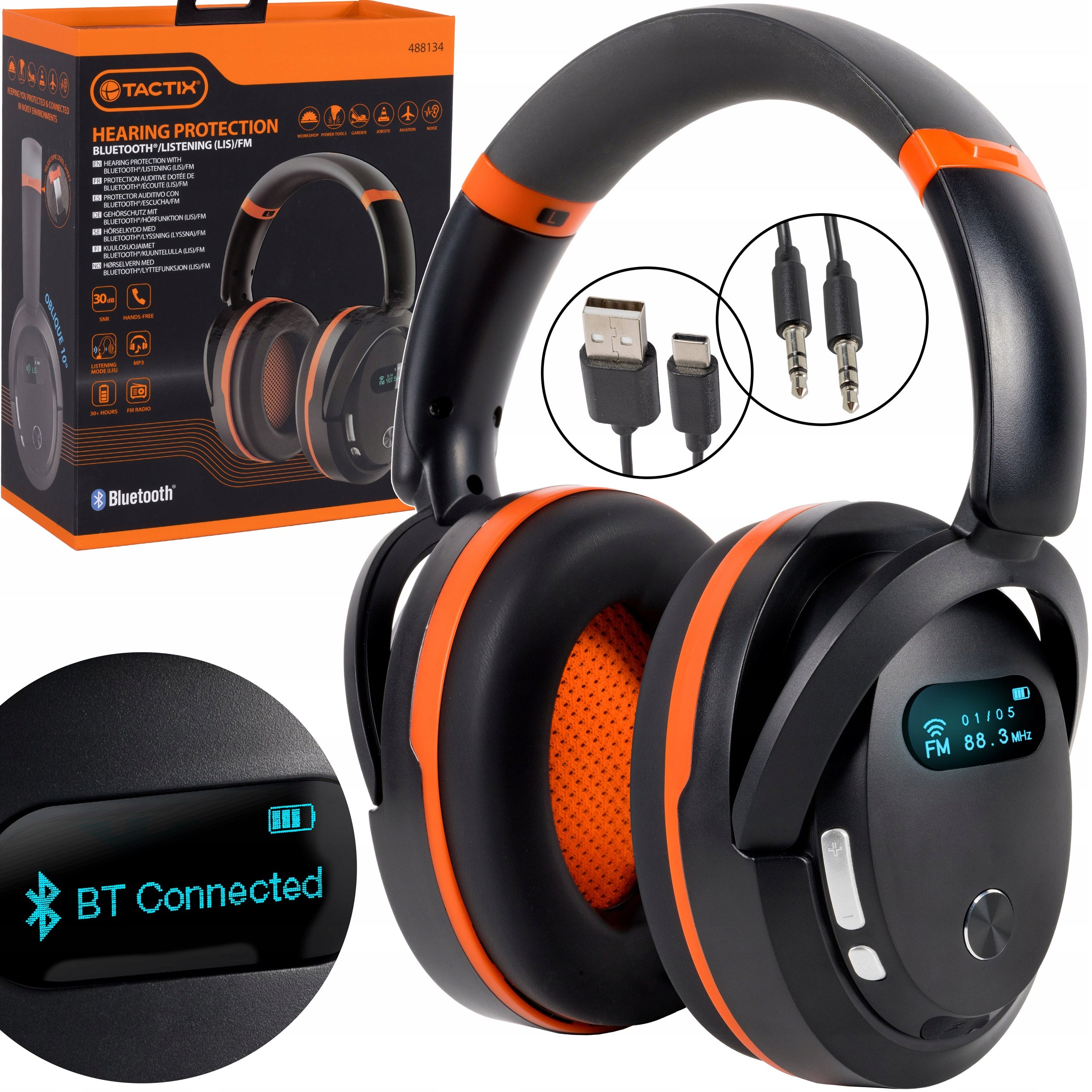 HEADPHONES EAR CUPS PROTECTIVE RADIO, BLUETOOTH 5,3 PHONE HANDS-FREE TACTIX