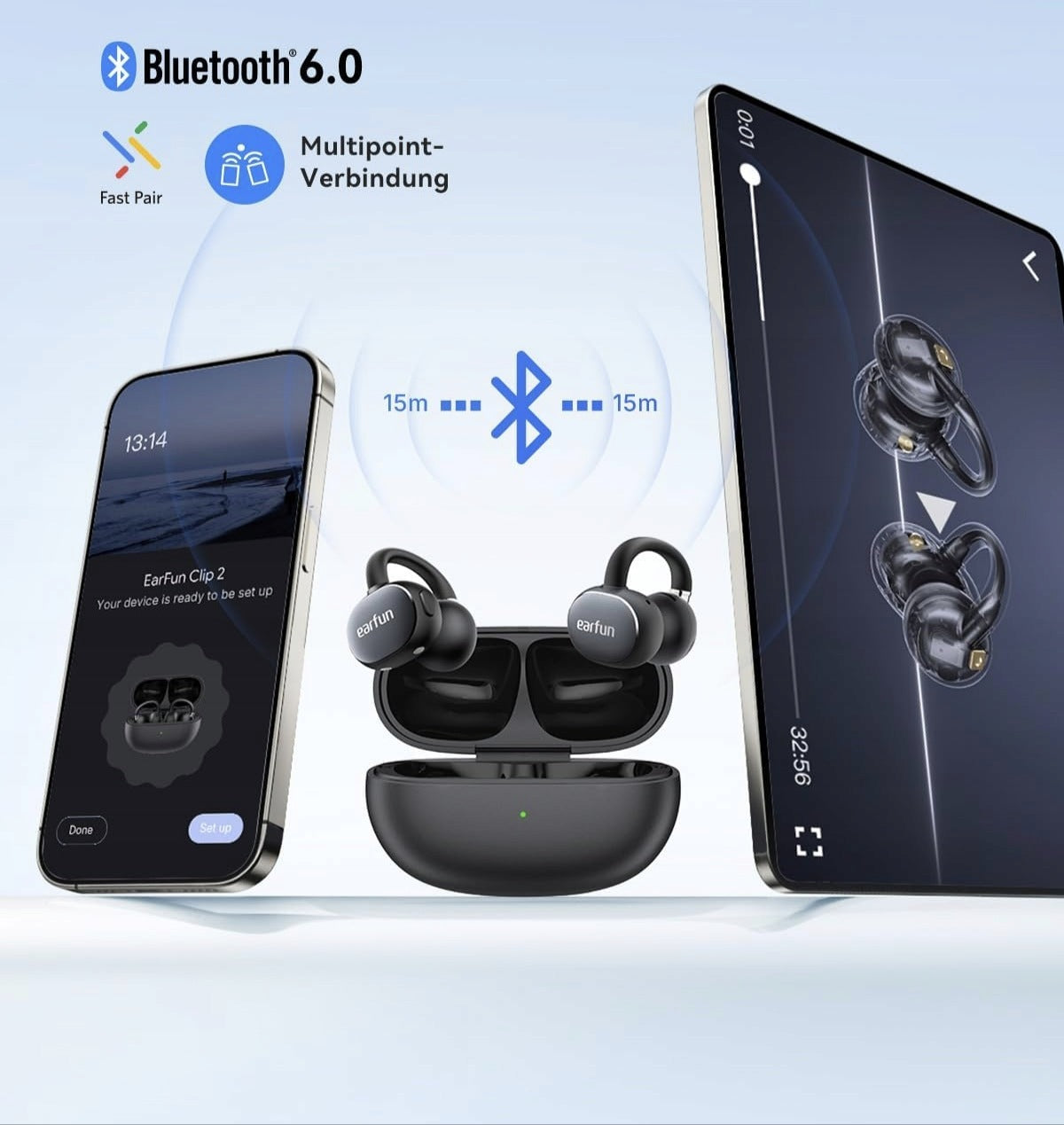 HEADPHONES EarFun Clip 2 OPEN-EAR LDAC AI 40H Bluetooth 6.0 HI-RES IP55 Manufacturer code 5905399072209