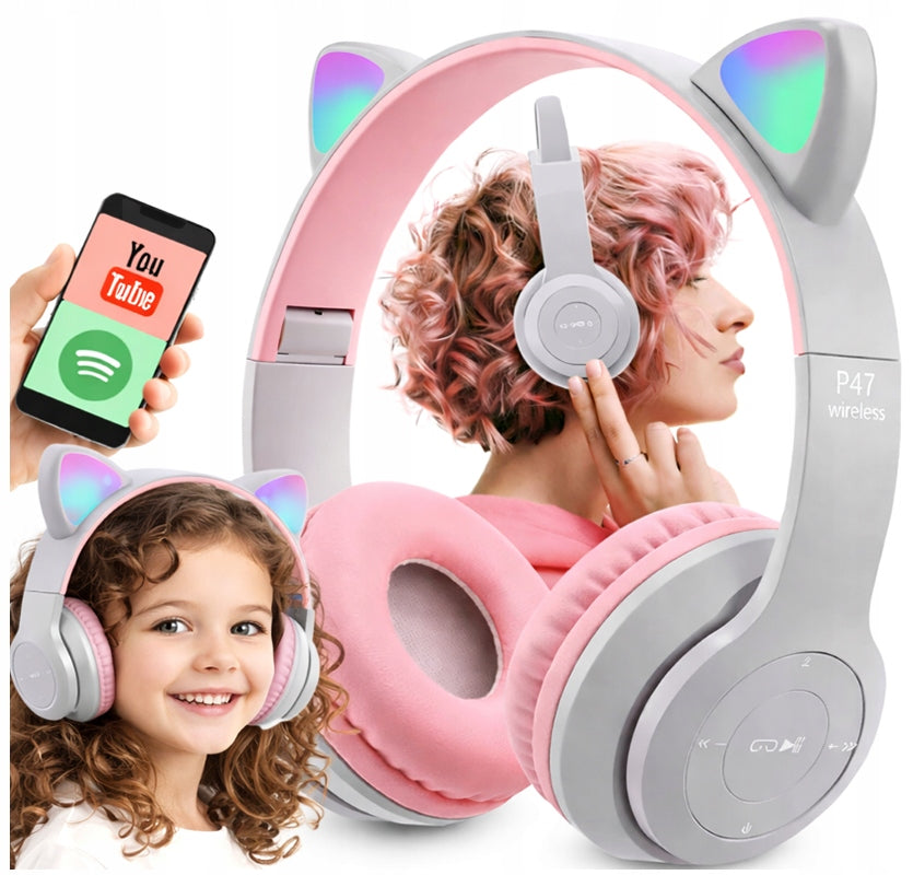 HEADPHONES FOR GIRLS WIRELESS ON-EAR CHILD GLOWING FOR GIFT