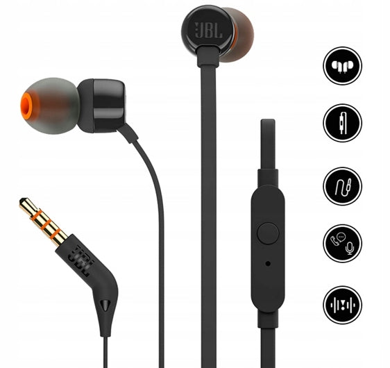 HEADPHONES JBL TUNE T110 PURE BASS BLACK WIRED IN-EAR BASS MICROPHONE Brand JBL