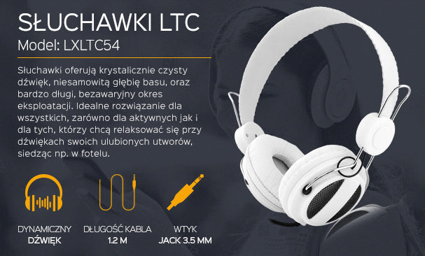 HEADPHONES LTC ON-EAR LTC54 WHITE. Dominant color white