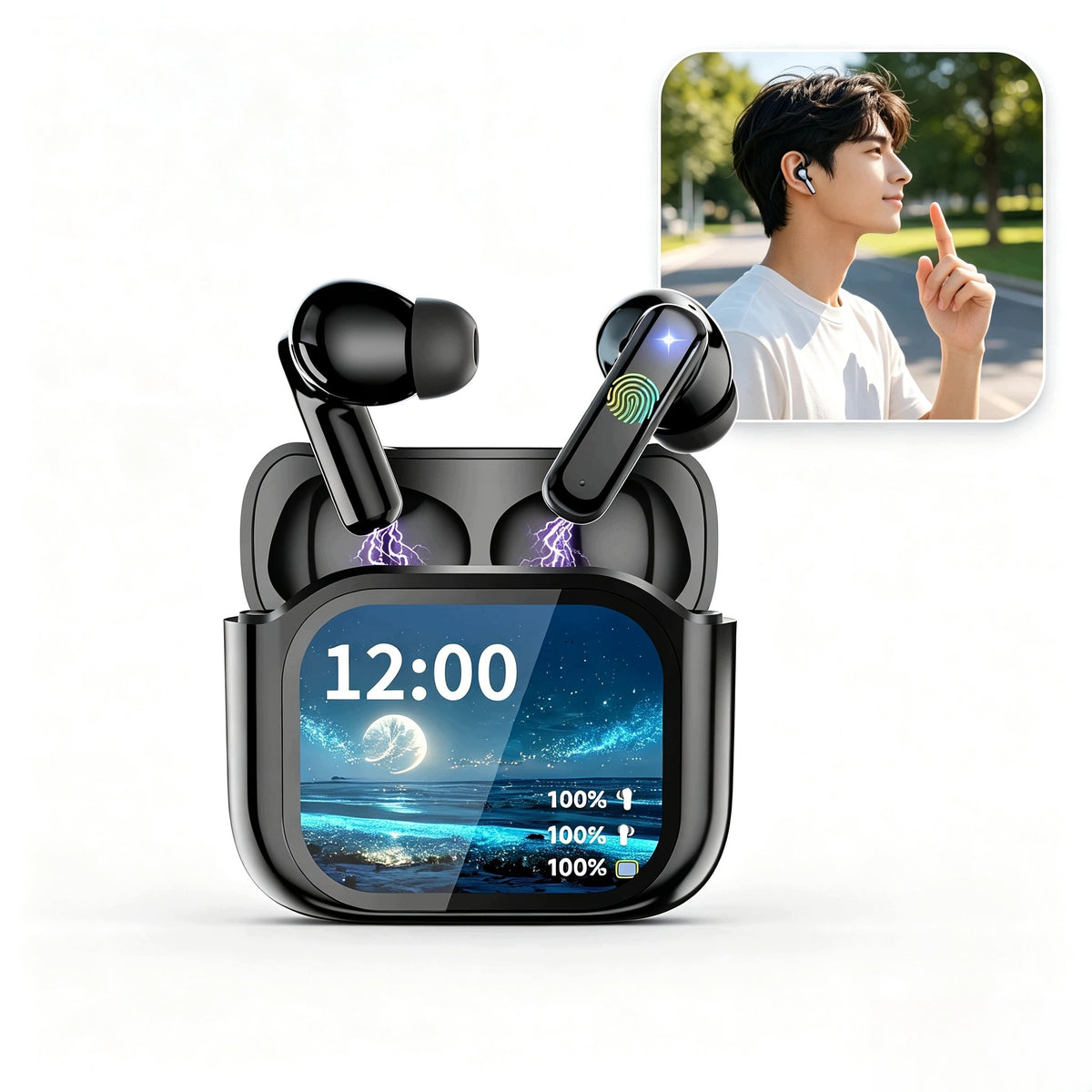 HEADPHONES TWS BLUETOOTH 6.0 ANC ENC TOUCH SCREEN LCD 20 LANGUAGES Packaging status original