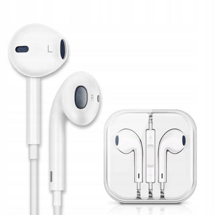 HEADPHONES WIRED EARBUD JACK 3.5MM MICROPHONE BASS ADJUSTMENT WHITE STRONG Packaging status original
