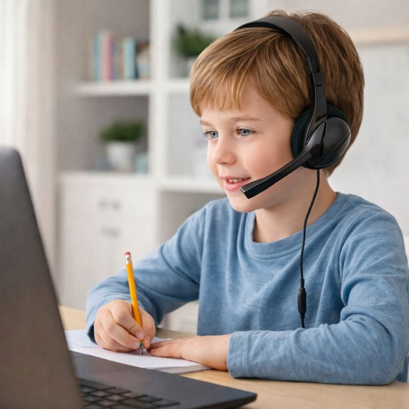 HEADPHONES WITH MICROPHONE OFFICE IDEAL FOR LEARNING REMOTE WORK GM006 BLACK Packaging status original